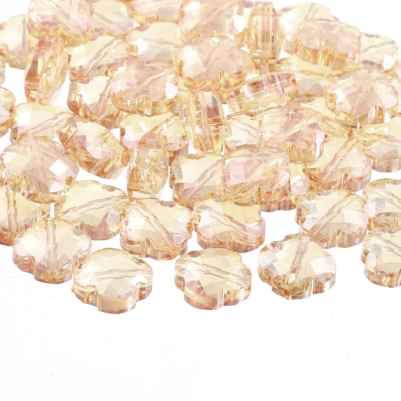 Glass Beads, 60 Pcs Shamrock Beads Transparent Crystal Glass Charms Clear Jewelry Making Supplies for Bracelets DIY Crafts, Gold
