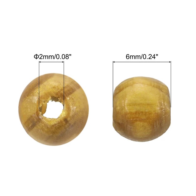 200Pcs Natural Wood Beads 6mm Diameter Round Loose Spacer Beads Light Brown