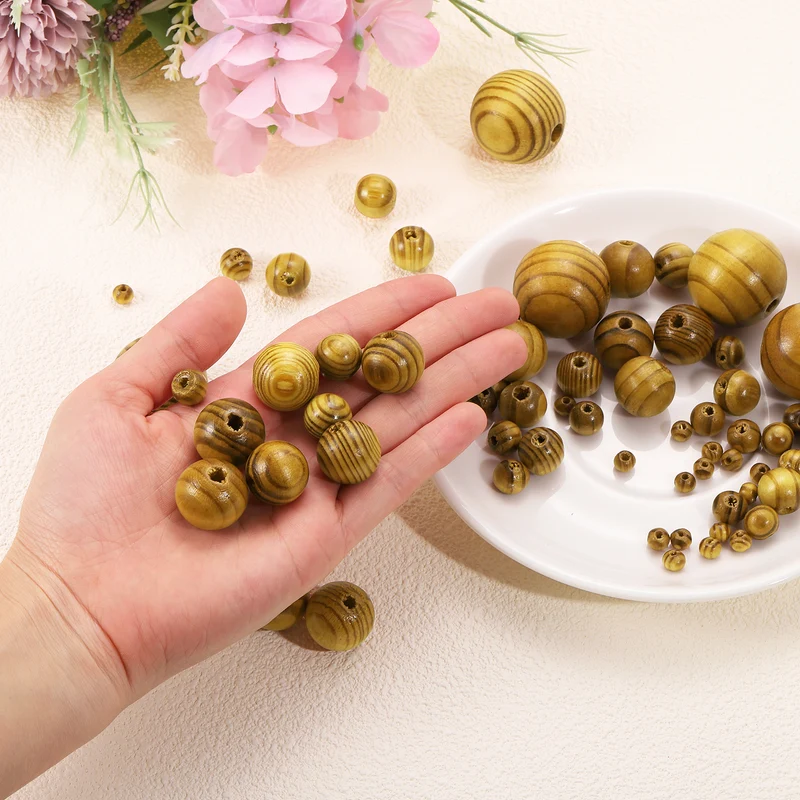 200Pcs Natural Wood Beads 6mm Diameter Round Loose Spacer Beads Light Brown