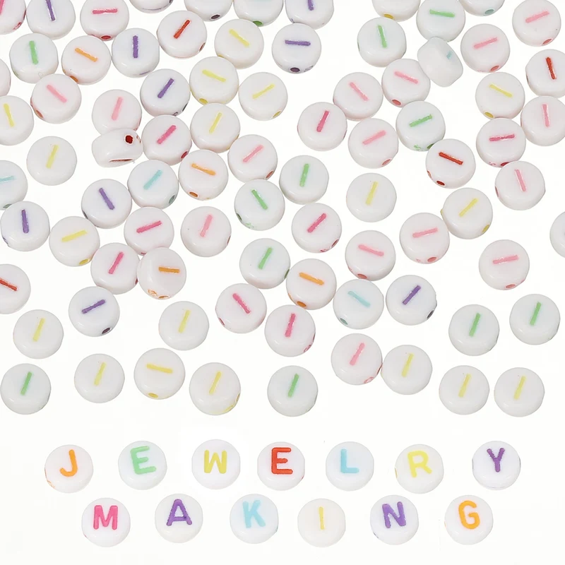 Alphabet Beads, 100 Pcs Rainbow Letter Beads Acrylic Charms, 4x7mm, Letter I