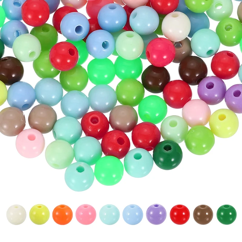 200pcs Random Dark Color Acrylic Round Beads 8mm Plastic Resin Loose Bead