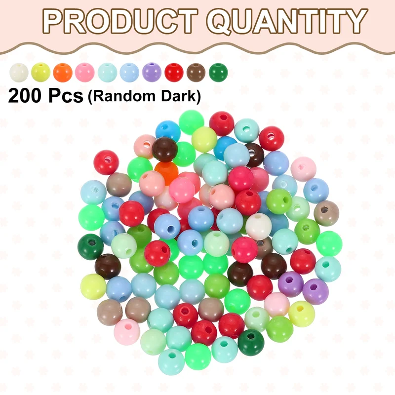 200pcs Random Dark Color Acrylic Round Beads 8mm Plastic Resin Loose Bead