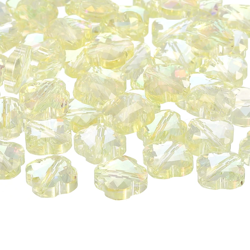 Glass Beads, 30 Pcs Shamrock Beads Transparent Crystal Glass Charms Clear Jewelry Making Supplies for Bracelets DIY Crafts, Yellow