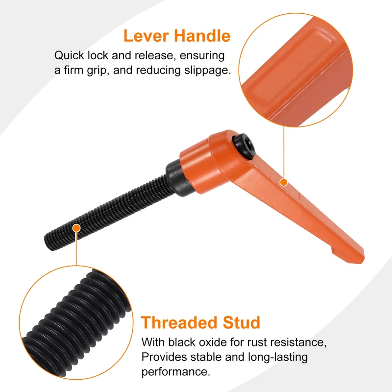 Clamping Lever Handles for Lathe, M10x90mm Male Thread Orange 4Pcs