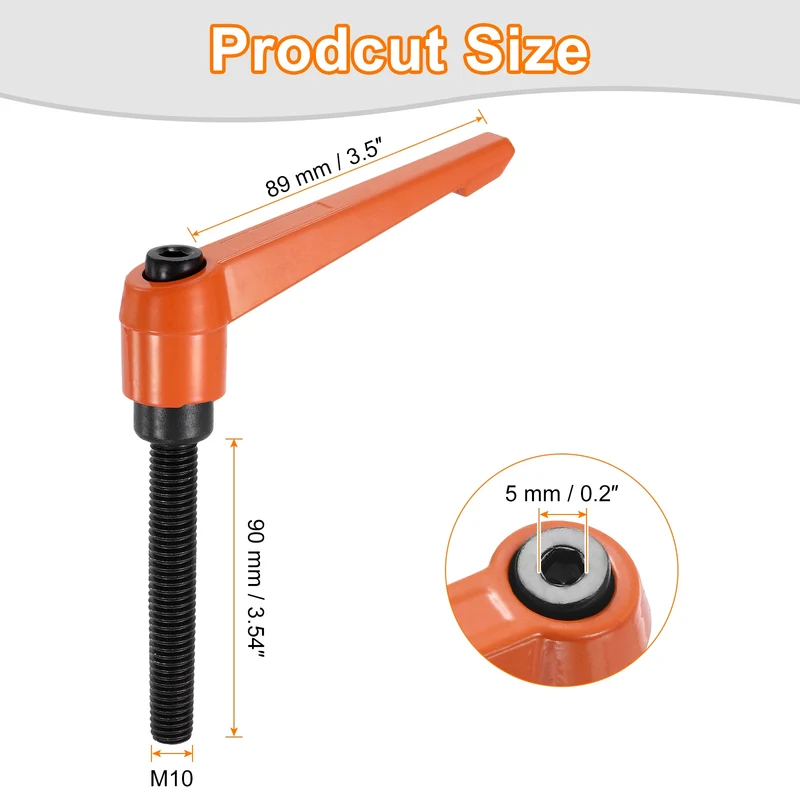 Clamping Lever Handles for Lathe, M10x90mm Male Thread Orange