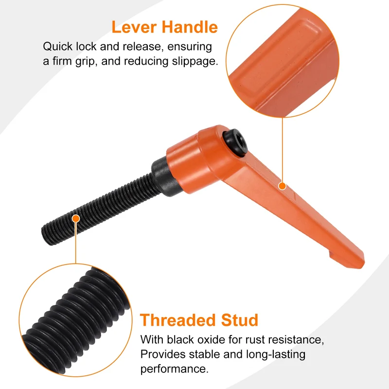 Clamping Lever Handles for Lathe, M10x70mm Male Thread Orange 2Pcs