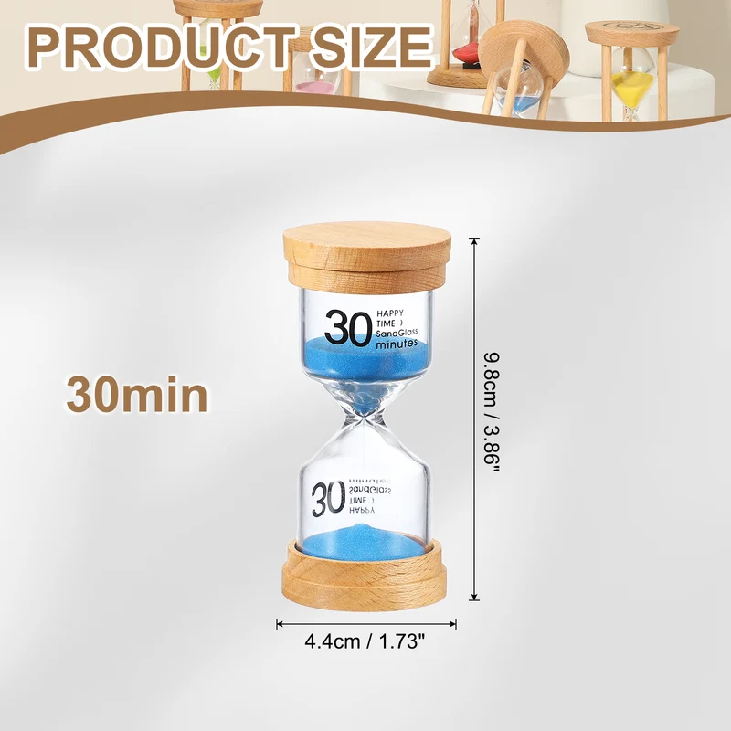 30 Minute Sand Timer, Wooden Sand Watch for Office Decor, Blue