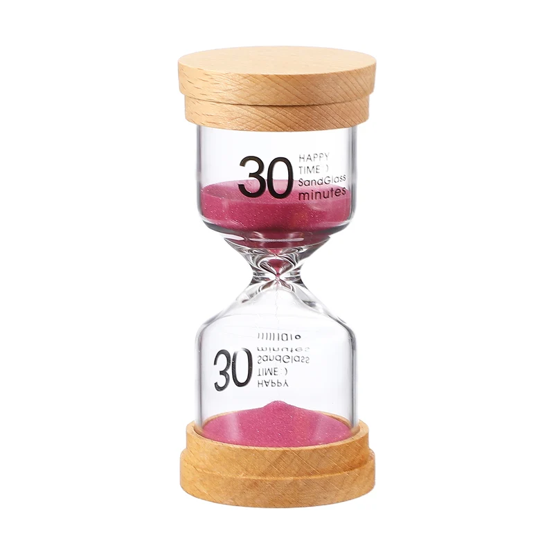 30 Minute Sand Timer, Wooden Sand Watch for Office Decor, Pink