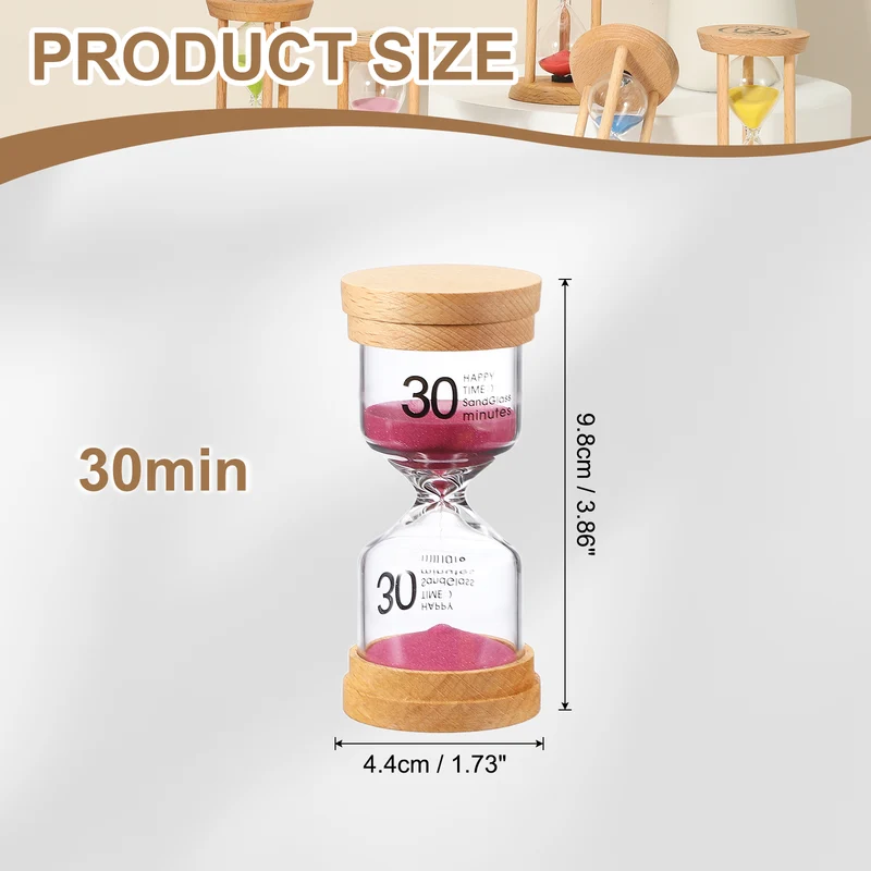 30 Minute Sand Timer, Wooden Sand Watch for Office Decor, Pink