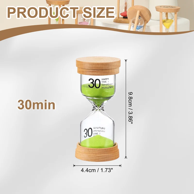 30 Minute Sand Timer, Wooden Sand Watch for Office Decor, Green