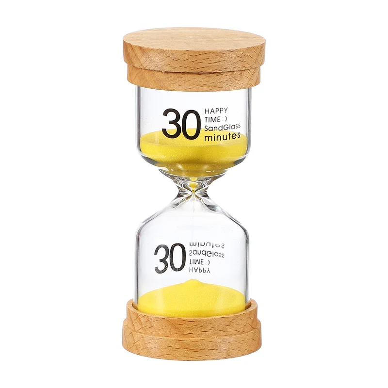 30 Minute Sand Timer, Wooden Sand Watch for Office Decor, Yellow
