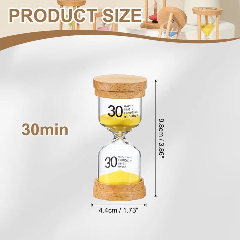 30 Minute Sand Timer, Wooden Sand Watch for Office Decor, Yellow