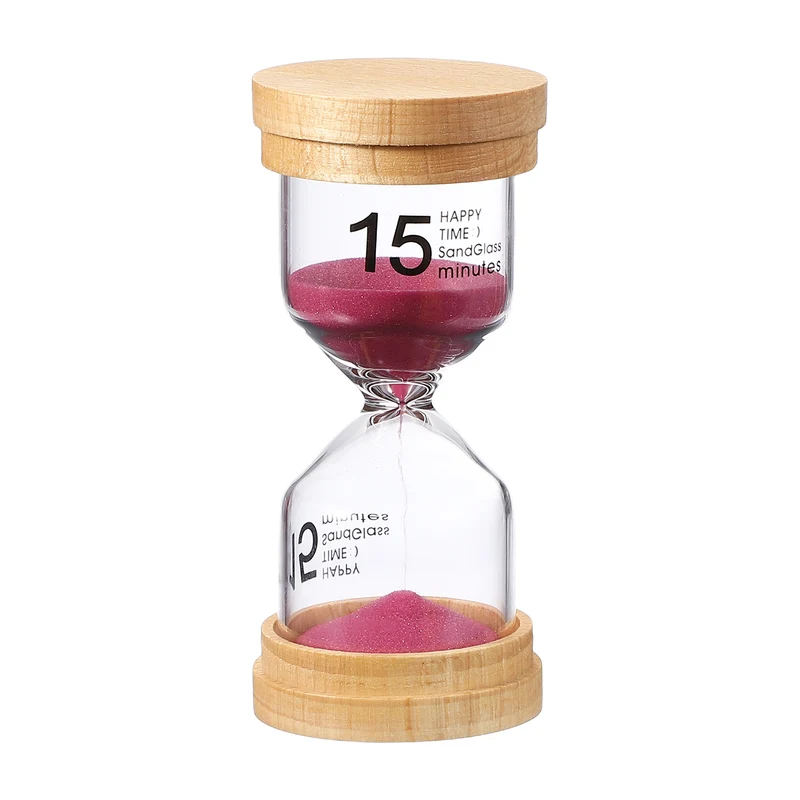15 Minute Sand Timer, Wooden Sand Watch for Office Decor, Pink