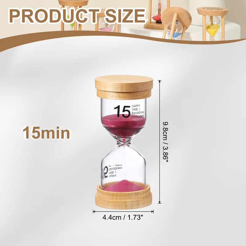 15 Minute Sand Timer, Wooden Sand Watch for Office Decor, Pink