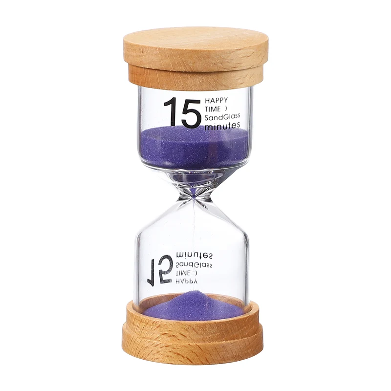 15 Minute Sand Timer, Wooden Sand Watch for Office Decor, Purple