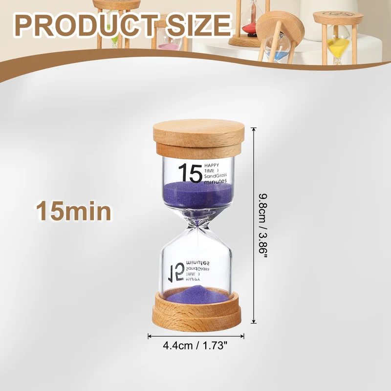 15 Minute Sand Timer, Wooden Sand Watch for Office Decor, Purple