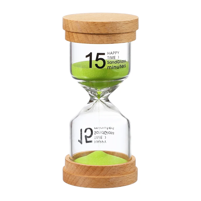 15 Minute Sand Timer, Wooden Sand Watch for Office Decor, Green