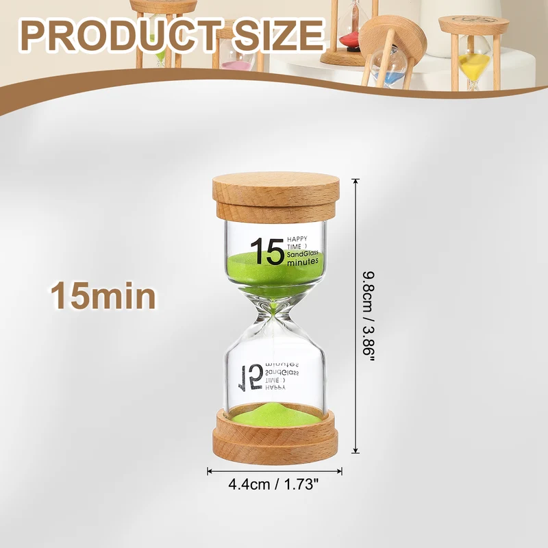 15 Minute Sand Timer, Wooden Sand Watch for Office Decor, Green