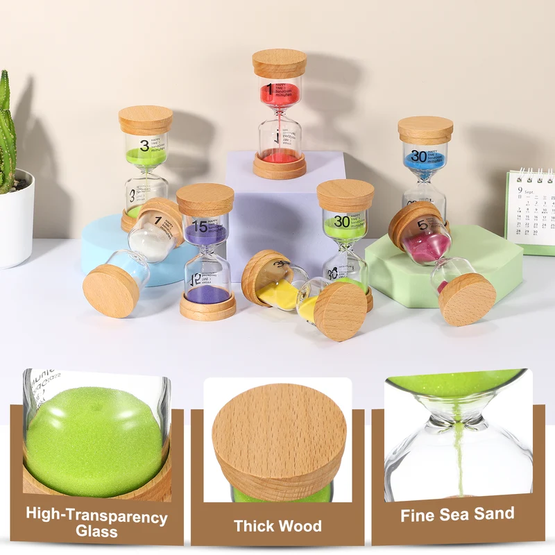 15 Minute Sand Timer, Wooden Sand Watch for Office Decor, Green