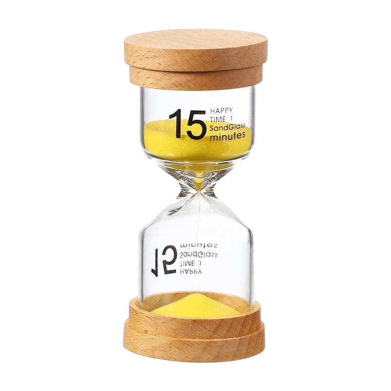 15 Minute Sand Timer, Wooden Sand Watch for Office Decor, Yellow