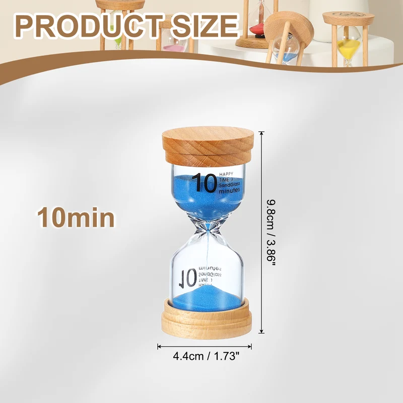 10 Minute Sand Timer, Wooden Sand Watch for Office Decor, Blue
