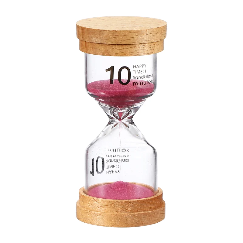 10 Minute Sand Timer, Wooden Sand Watch for Office Decor, Pink