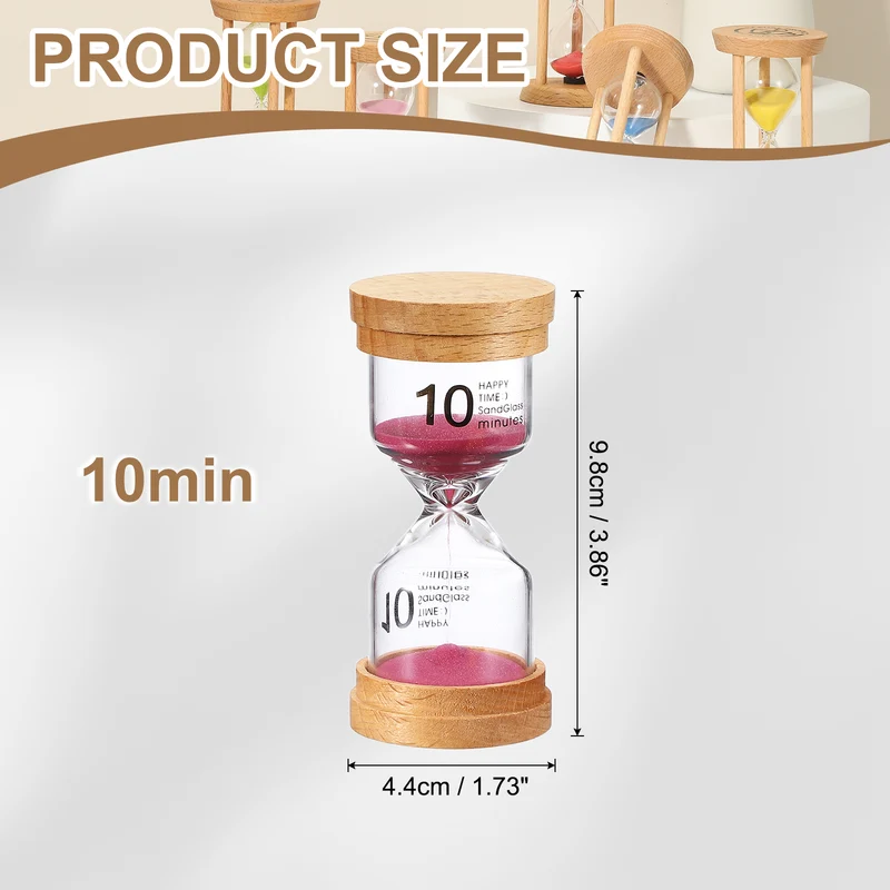 10 Minute Sand Timer, Wooden Sand Watch for Office Decor, Pink