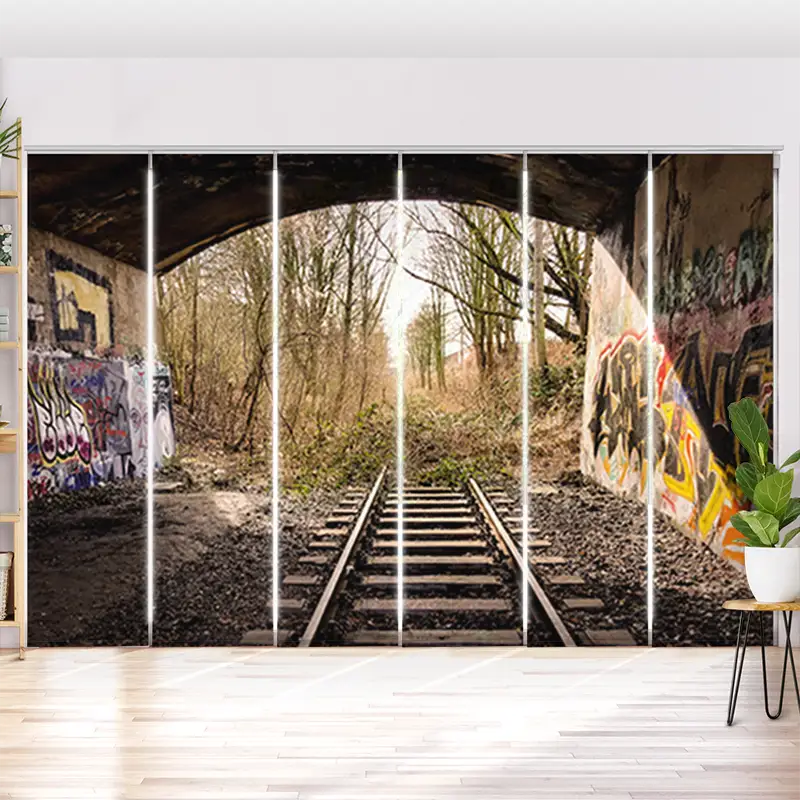 Schiebegardine Motiv "Bahnschienen Endstation"