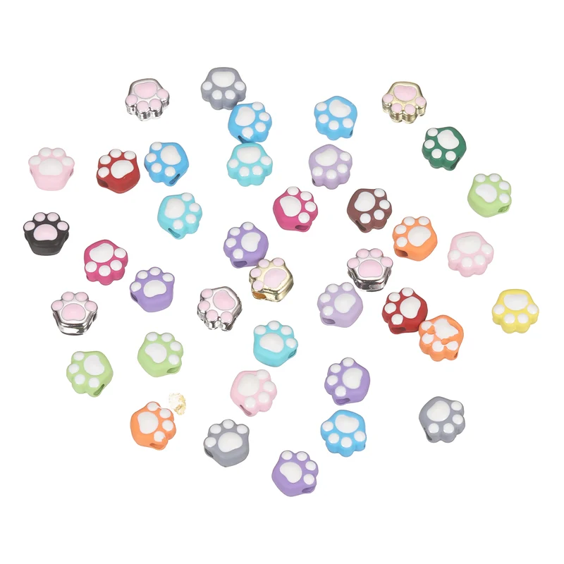 30Pcs Paw Print Spacer Beads, Alloy Enamel Paw Print Pendant, Mixed Colors
