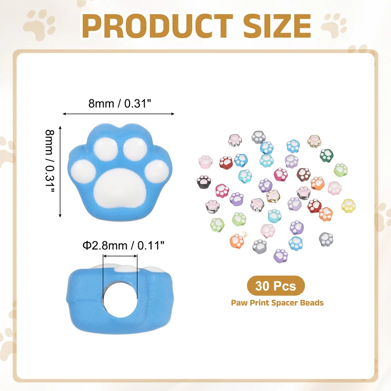30Pcs Paw Print Spacer Beads, Alloy Enamel Paw Print Pendant, Mixed Colors