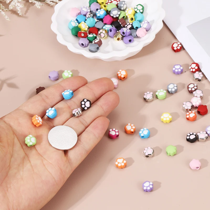 30Pcs Paw Print Spacer Beads, Alloy Enamel Paw Print Pendant, Mixed Colors