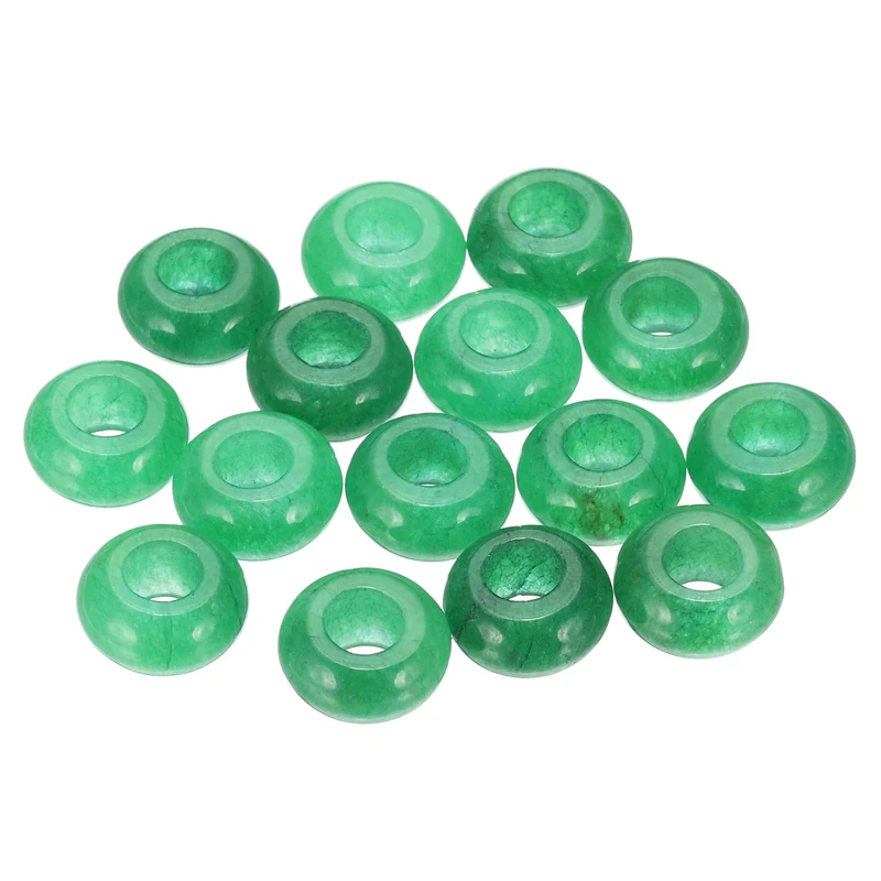 15 Pcs Natural Gemstone Beads, Large Hole Rondelle Beads Loose European Crystal Beads Pack for Jewelry Bracelet DIY Craft, 14 x 8 MM, Green