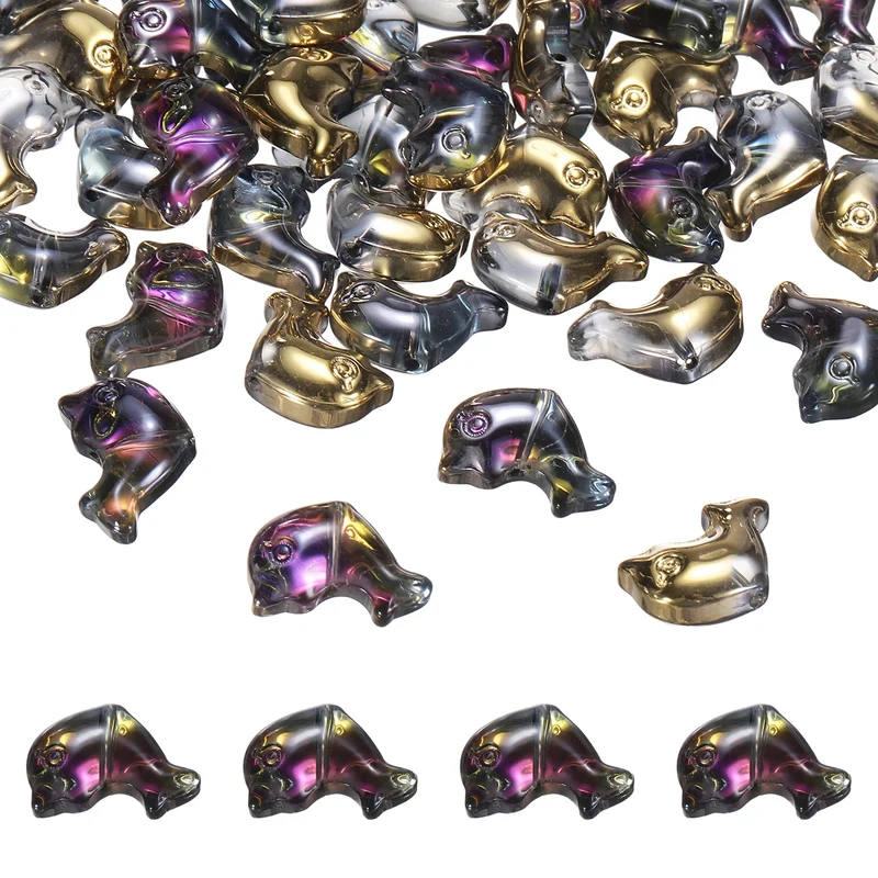 120Pcs Glass Dolphin Beads, Sea Dolphin Glass Bead, Half Gold Colorful