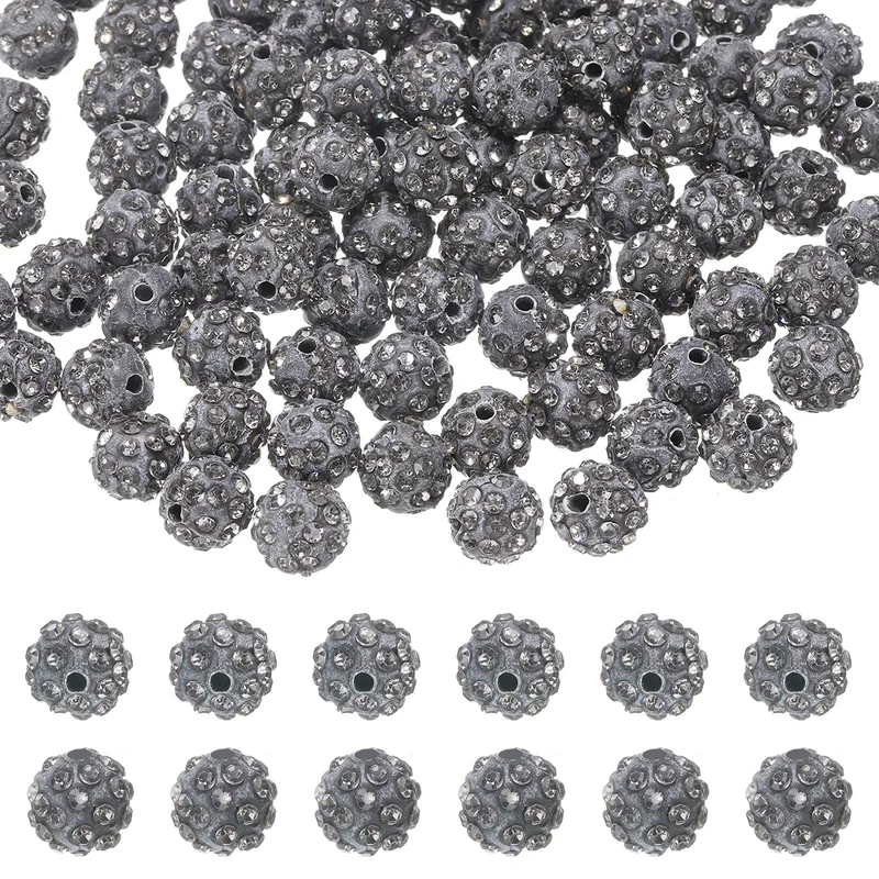 105 Pcs 10mm Rhinestone Clay Beads for Jewelry Making, Transparent Grey