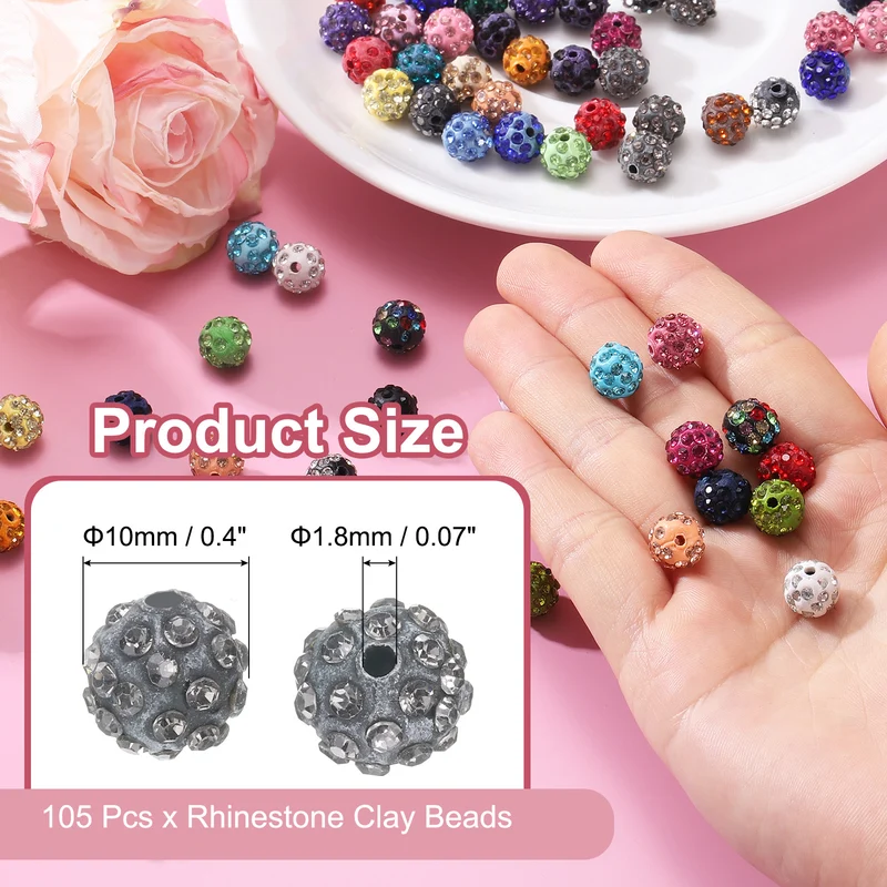 105 Pcs 10mm Rhinestone Clay Beads for Jewelry Making, Transparent Grey