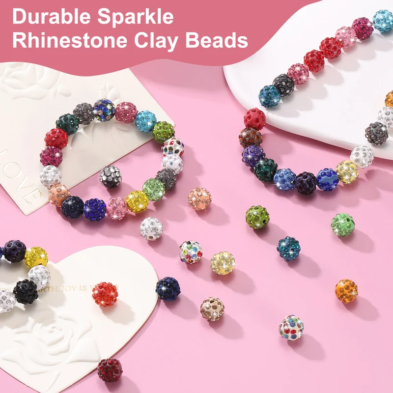 105 Pcs 10mm Rhinestone Clay Beads for Jewelry Making, Transparent Grey