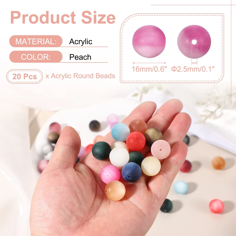 20 Pcs Acrylic Round Beads, 16mm Loose Beads for Jewelry Making, Peach