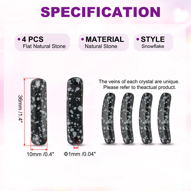4 Pcs Natural Stone, 36 x 10 mm Natural Curved Clear Quartz Stone Crystal Handmade Jade Flat Beads for DIY Crafting, Snowflake
