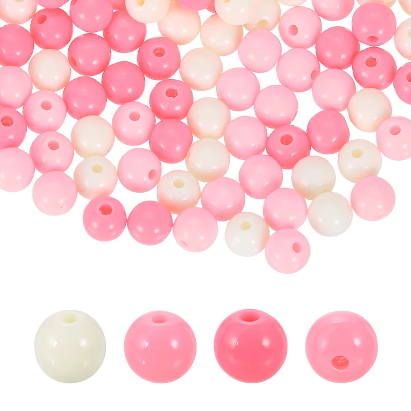 200pcs Cream Pink Acrylic Round Beads 8mm Plastic Resin Loose Bead