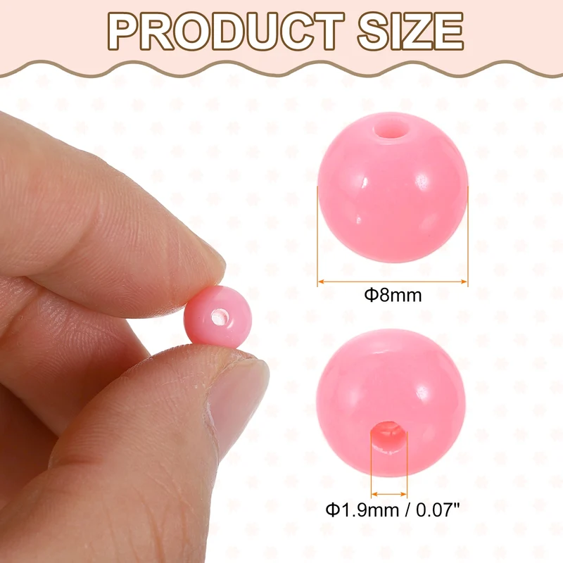 200pcs Cream Pink Acrylic Round Beads 8mm Plastic Resin Loose Bead