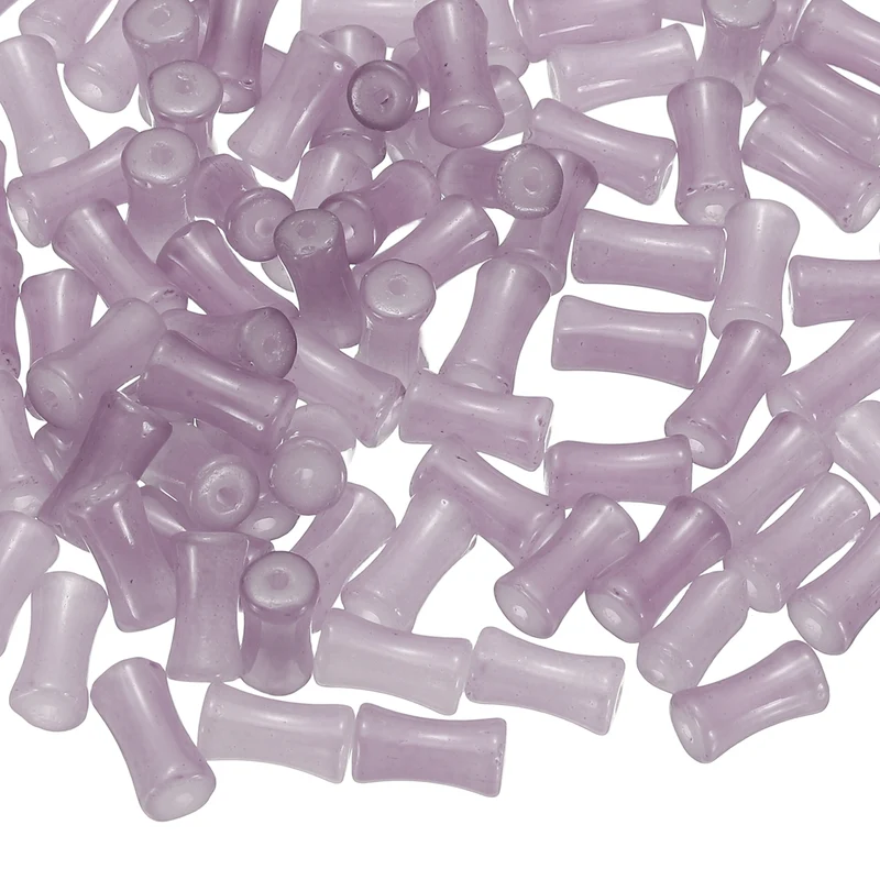 100 Pcs Glass Tube Beads, 6x12mm Bamboo Stick Tube Beads, Gradient Purple