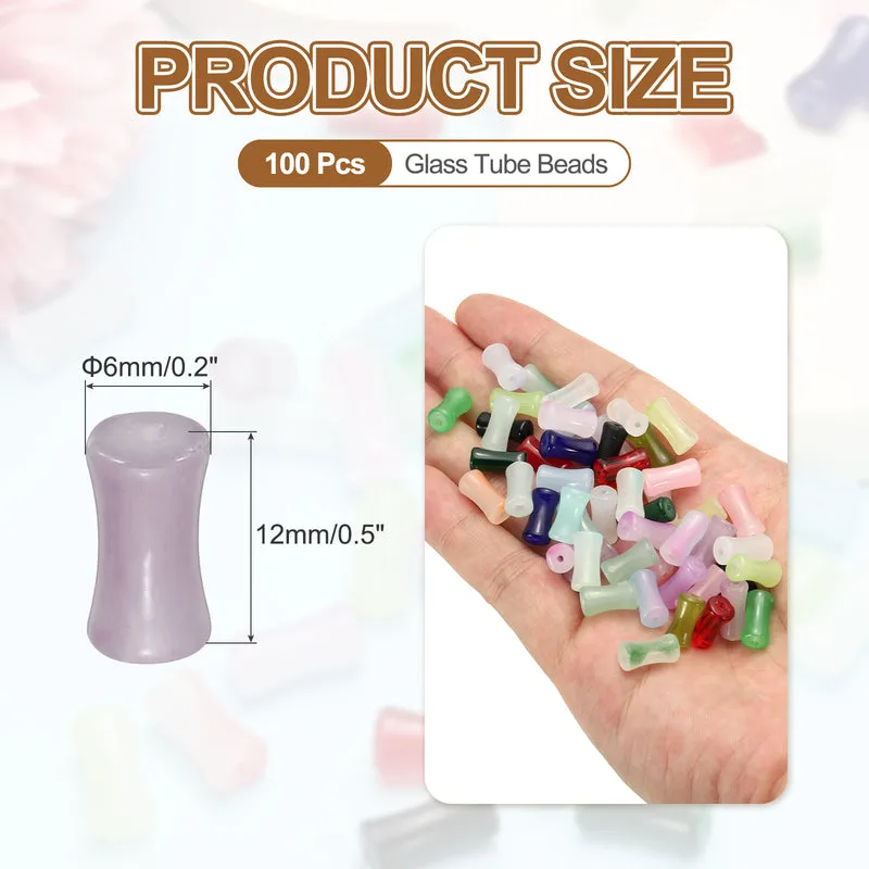 100 Pcs Glass Tube Beads, 6x12mm Bamboo Stick Tube Beads, Gradient Purple
