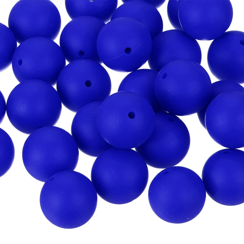 50Pcs 19mm Silicone Beads, Round Loose Rubber Bead for DIY (Sapphire)
