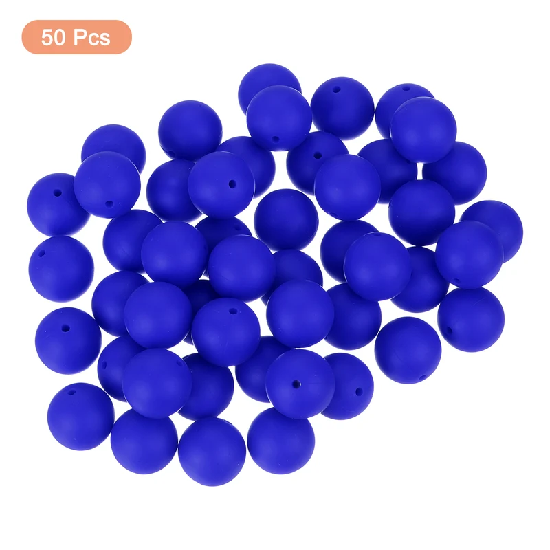 50Pcs 19mm Silicone Beads, Round Loose Rubber Bead for DIY (Sapphire)