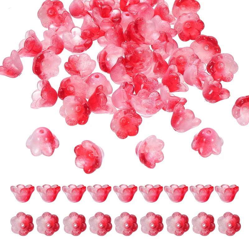100Pcs Glass Flower Beads for Jewelry Making Loose Bead Charm Red