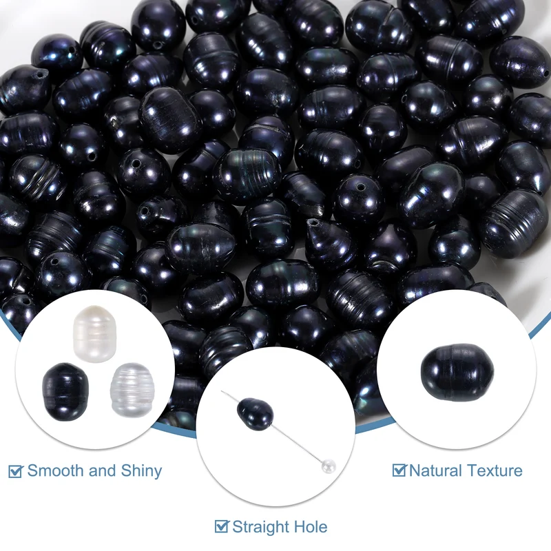 100 Pcs 8-9mm 0.8mm Hole Oval Shape Freshwater Pearl Beads,Black