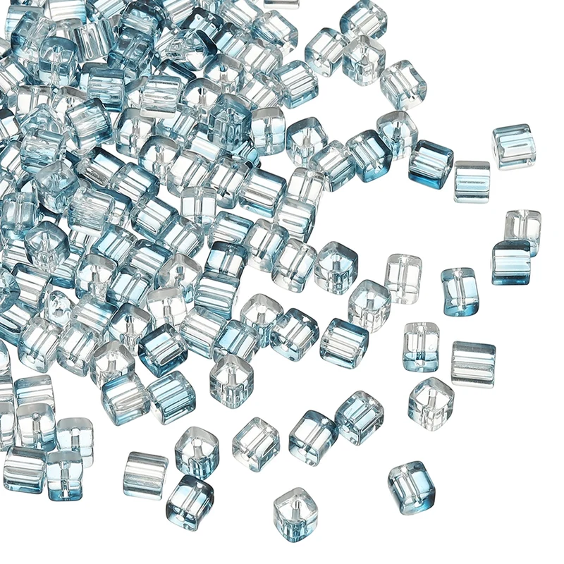 200 Pcs Crystal Cube Beads, 7mm Faceted Square Spacer Beads, Pure Blue