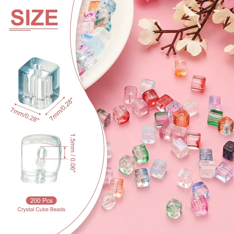 200 Pcs Crystal Cube Beads, 7mm Faceted Square Spacer Beads, Pure Blue