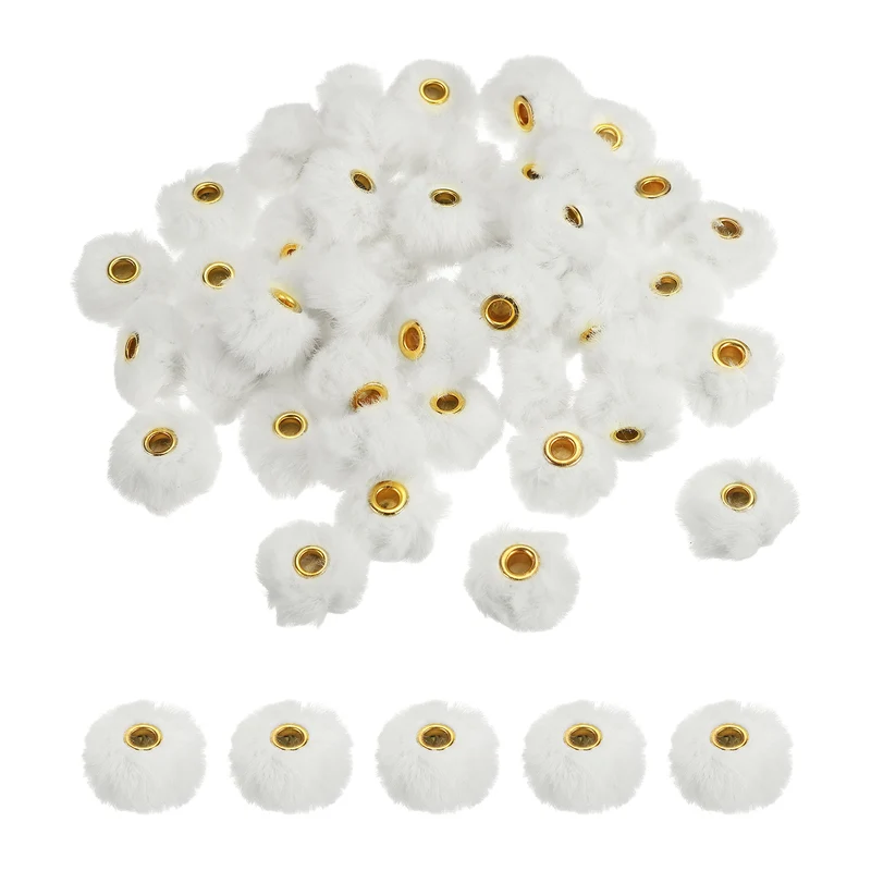 50Pcs Pom Pom Beads, Faux Fur Fuzzy Spacers Bead with 4mm Hole, White