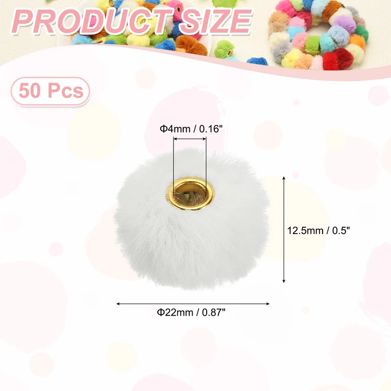 50Pcs Pom Pom Beads, Faux Fur Fuzzy Spacers Bead with 4mm Hole, White
